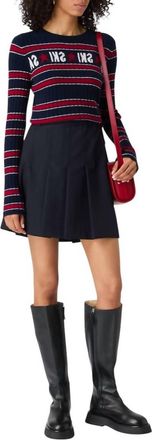 Autumn Cashmere Ski Jumper Crew Neck Sweater In Navy/ruby