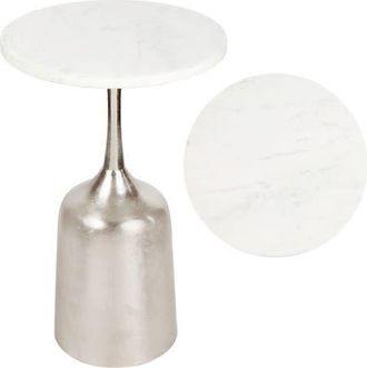 Jonathan Y Designs Pip 20.25 Classic Designer Metal Drink Table and Decorative End Table with White Marble Round Top and Bell Pedestal Base in Antique