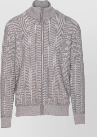 Brunello Cucinelli chevron knit high neck zipped cardigan
