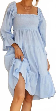 Bibi Tiered Smocked Dot Midi Dress In Blue