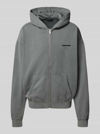 Pegador Oversized Sweatjacke mit Logo-Stitching und Kapuze in Mittelgrau, Größe XXL