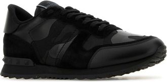 Valentino Garavani Mens Black Fabric And Leather Rockrunner Camouflage Sneakers Neroneroneroneroneronero