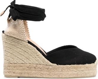 Castaner Chiara 105mm wedge espardilles - women - Fabric/Fabric/Calf Leather/Rubber/Jute - 40 - Black