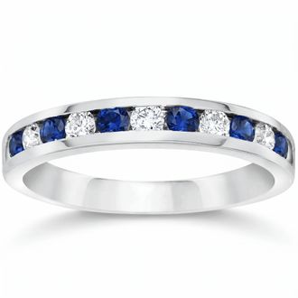 Pompeii3 3/4ct Blue Sapphire & Diamond Channel Set Ring 14K White Gold Size Selectable