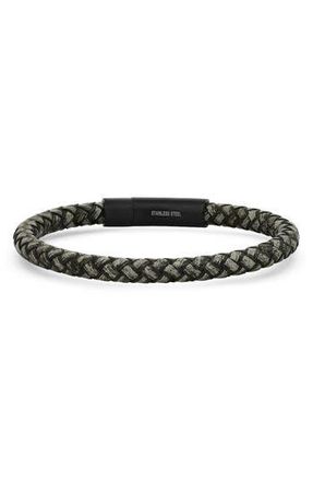 Steeltime Mens Braided Leather Bracelet in Black/Gray at Nordstrom Rack