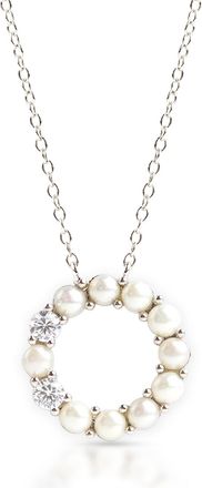 MAX + STONE Sterling Silver Eternity Freshwater Pearl Necklace with Cubic Zirconia Accents