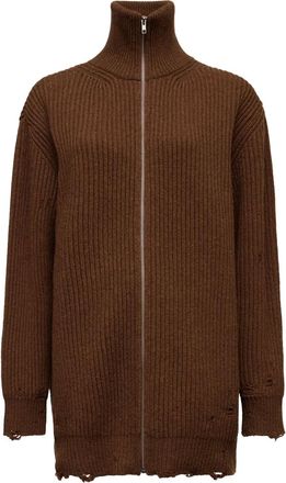 Maison Margiela Cardigan a coste con zip - Marrone