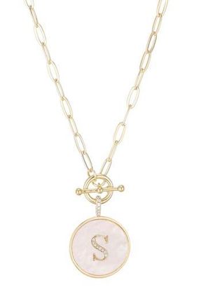 Adornia 14K Gold Plated Mother-of-Pearl Initial Pendant Necklace in White/Gold-S at Nordstrom Rack