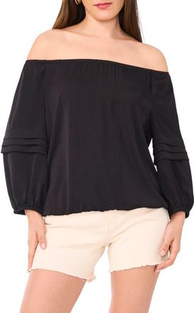 Vince Camuto Pleat Sleeve Off the Shoulder Top in Rich Black at Nordstrom Rack, Size X-Small
