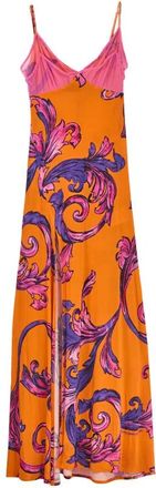 Versace Jeans Couture Barok Lange Jurk in Oranje - Dames - Maxi kleedjes - Veelkleurig - M - Nylon - Kleedjes