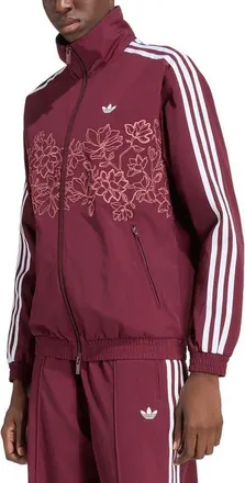 adidas Originals Floral Embroidered Loose Track Jacket in Maroon at Nordstrom, Size X-Small