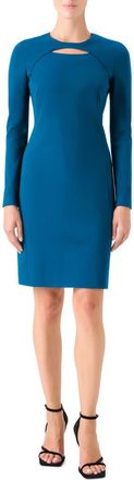 Akris Keyhole Long Sleeve Sheath Dress in Teal at Nordstrom, Size 16