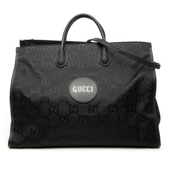 Gucci Black Nylon Leather Shoulder Bag Tote Bag (Pre-Owned)