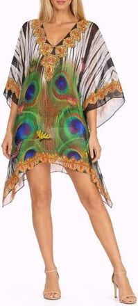 Ranee&rsquo;s Peacock Print Poncho in White at Nordstrom Rack