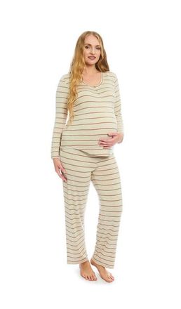 Everly Grey Laina During & After 2-Piece Maternity/Nursing Sleep Set in Mocha Stripe at Nordstrom, Size Medium