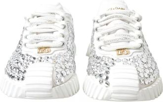 Dolce & Gabbana White NS1 Canvas Leather Embellished Sneakers Womens Shoes (Pre-Owned)