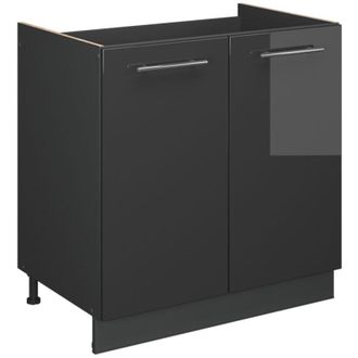 Vicco Armario Bajo Para Fregadero Fame-line, Antracita Alto Brillo, 80 Cm, Et Antracita, Vicco