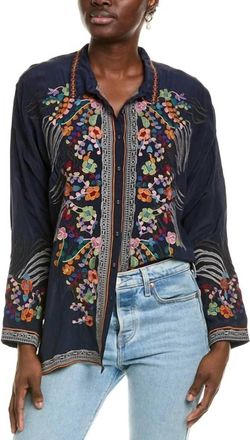 Johnny Was Audrey Oversized Embroidered Blouse Dash In Navy