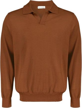 Autore Stewart Polo - Heren - V-hals truien - Bruin - M - Wol - Truien & Vesten