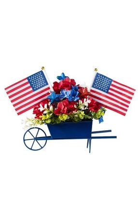 Glitzhome Patriotic Americana Hydrangea Metal Wagon Centerpiece in Blue at Nordstrom, Size Medium