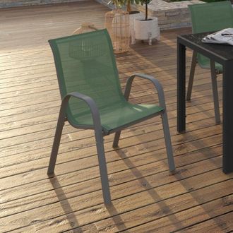 IDMarket Lote De 6 Sillas De Jard&iacute;n Apilables De Metal Y Textileno Lyma, Verde Oliva
