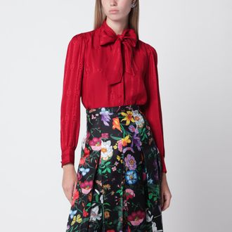 Gucci Camicia in seta jacquard con catena Incrocio GG rossa