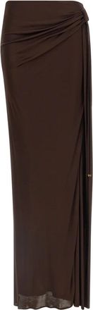 Elisabetta Franchi Rok in glanzende viscose jersey stof - Dames - Maxi Rokken - Bruin - S - Rokken