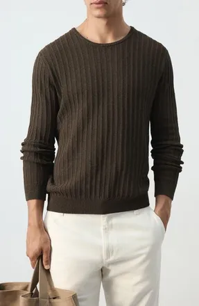 Mango Crewneck Rib Sweater in Brown at Nordstrom, Size Medium