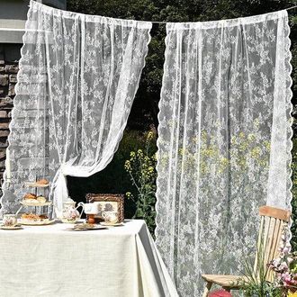 No Brand Cortinas Blancas Antiguas Con Estampado Floral, Cortinas De Encaje Transparentes De Estilo Vintage Para Sala De Estar Y Dormitorio, Estilo R&uacute;stico, 75