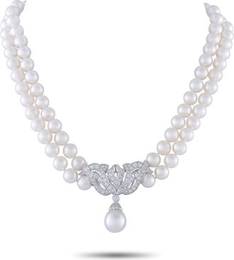 Mikimoto Platinum 2.25ct Diamond and Pearl Double Strand Necklace MI54-022026
