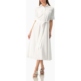 Ivonne Patch-Pocket Belted Button-Front Midi Shirt Dress in White at Nordstrom, Size 14