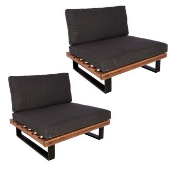 Hhg Nunca Usado] Juego De 2 Sillones Lounge Hhg 469, Sillones De Jard&iacute;n, Madera De Acacia Spun Poly Con Certificaci&oacute;n Fsc, Aluminio, Marr&oacute;n, Tapizado Gris