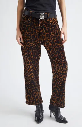 R13 X-Boyfriend Leopard Print Cotton Velveteen Pants in Brown Leopard at Nordstrom, Size 25