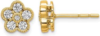Diamond2Deal 14k Gold 1/2 ct Lab Grown Diamond Floral Stud Earrings VS Clarity, D-E Color
