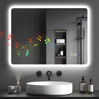 HOMCOM Bluetooth Bathroom Mirror With LED Lights Wall Mounted - 80 x 60 cm | TJ Hughes Blue