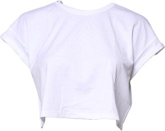 Dolce & Gabbana Womens White Cotton Crew Neck Cropped T-Shirt Top