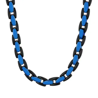 Robert Alton Stainless Steel with Black & Blue Finish Curb Link Chain