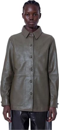 R&oacute;he Sobrecamisa de Cuero con Cierre Pankou - Jackets - Mujer - Verde - S