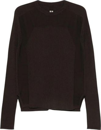 Rick Owens Ribbed Round Neck - Heren - Ronde hals truien - Bruin - M - Wol - Truien & Vesten