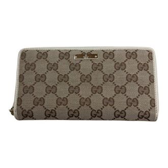 Gucci Beige Canvas Leather Long Wallet (Bi-Fold) (Pre-Owned)