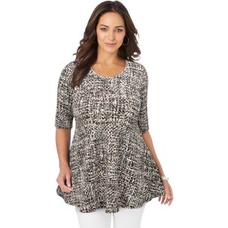 Jessica London Stretch Cotton Peplum Tunic in Khaki Abstract at Nordstrom, Size 16