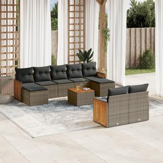 vidaXL Set De Sof&aacute;s De Jard&iacute;n 10 Pzas Con Cojines Rat&aacute;n Sint&eacute;tico Gris Vidaxl