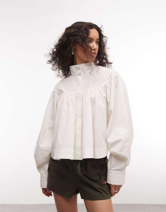 Asos shacket corto con zip frontale e volume in bianco