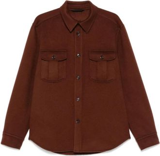 Brioni Chocoladebruine Geborstelde Wollen Overhemd - Heren - Zomerjassen - Bruin - M - Wol - Jassen