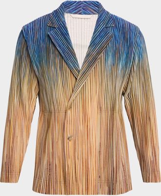 Homme Pliss&eacute; Issey Miyake Men & apos;s Paintbrush Agate-Print Pleated Single-Breasted Blazer