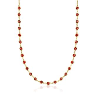 Ross-Simons Bezel-Set Garnet Necklace in 18kt Gold Over Sterling