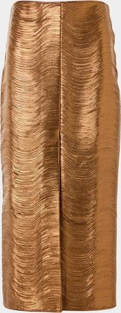 Akris Embroidered Lame Nappa Leather Midi Pencil Skirt