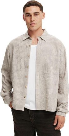 Cotton On Mens Hudson Long Sleeve Shirt in Stone Micro Check at Nordstrom, Size Xx-Large