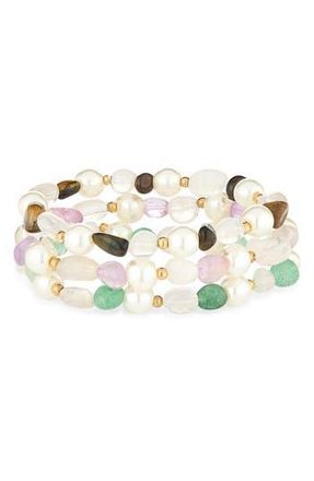 Natasha Set of 3 Faux Pearl Beaded Stretch Bracelets in White Multi at Nordstrom Rack