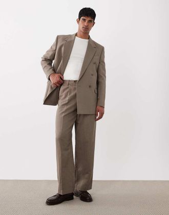 Asos Pantaloni da abito oversize affusolati in misto lino marrone scuro